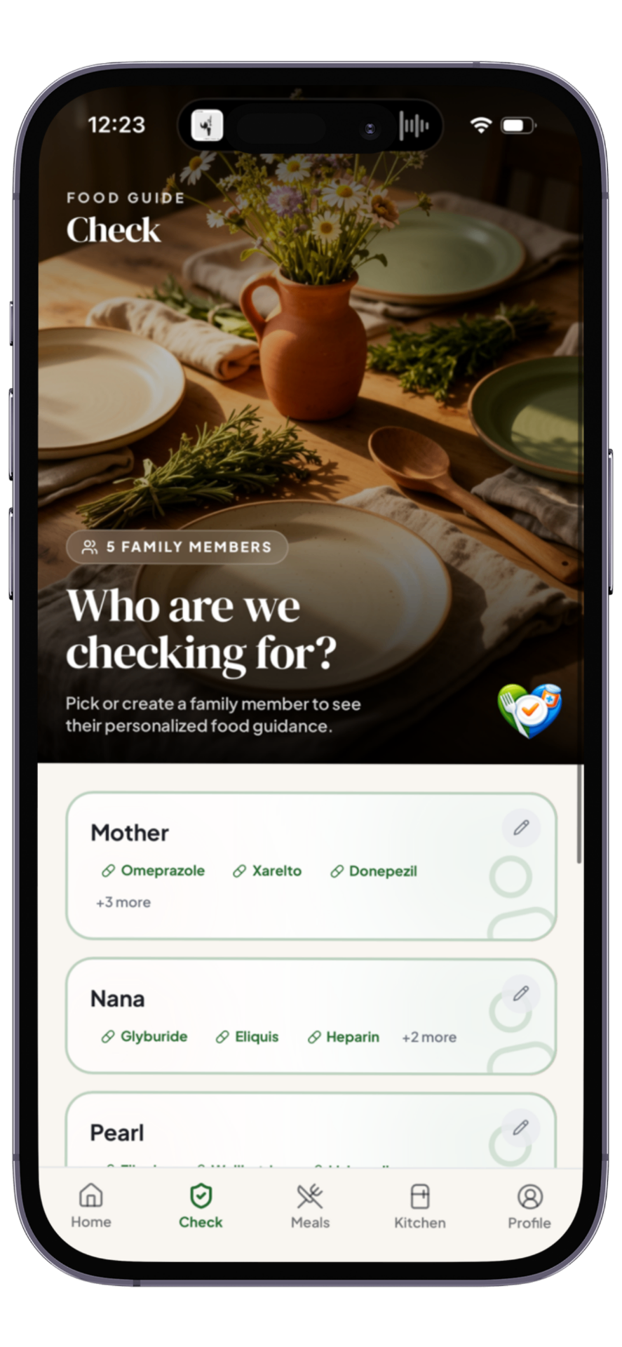 Family members screen